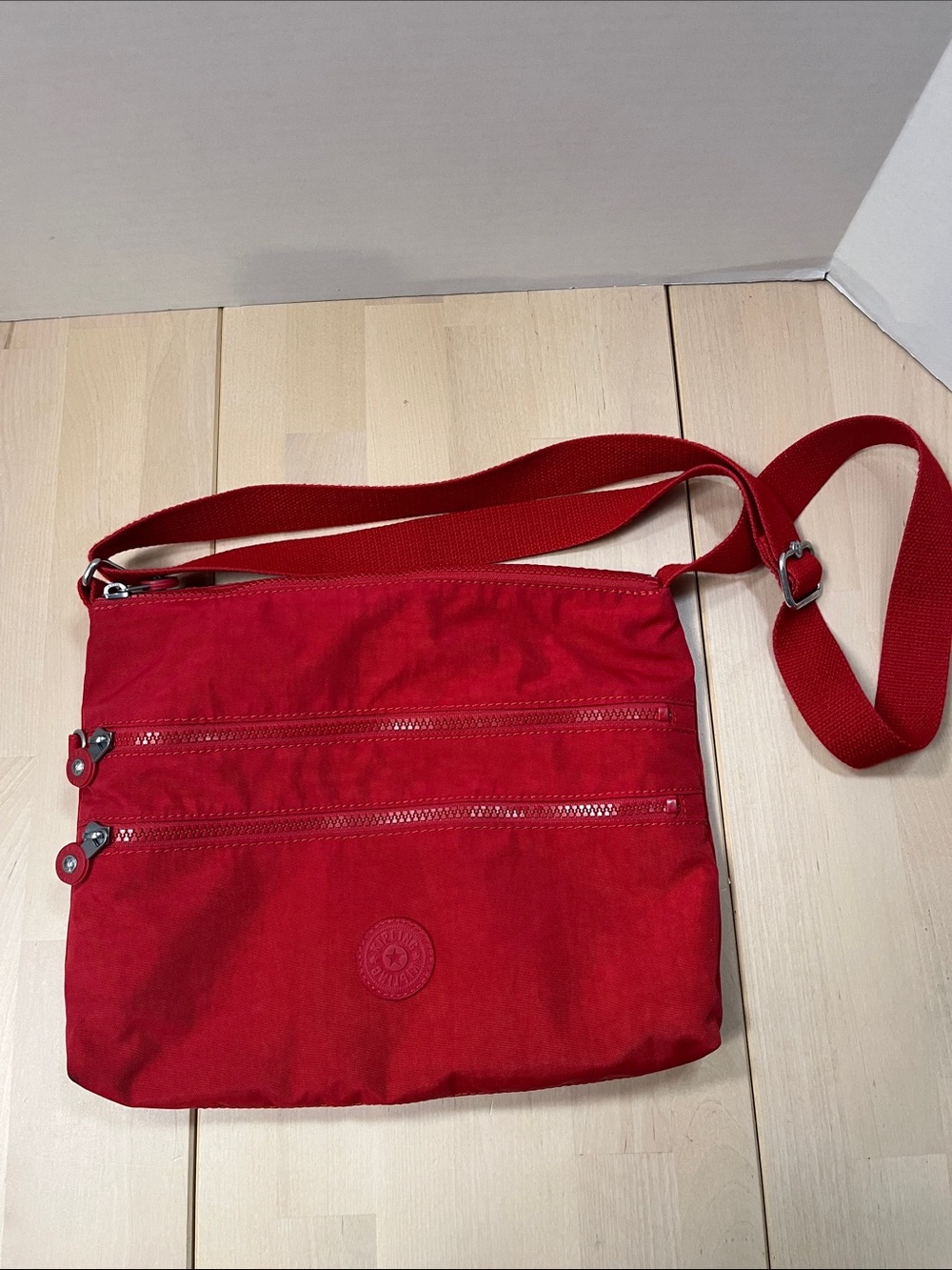 KIPLING Alvar Red Nylon Multi Zip Compartment Crossbody Purse Bag
